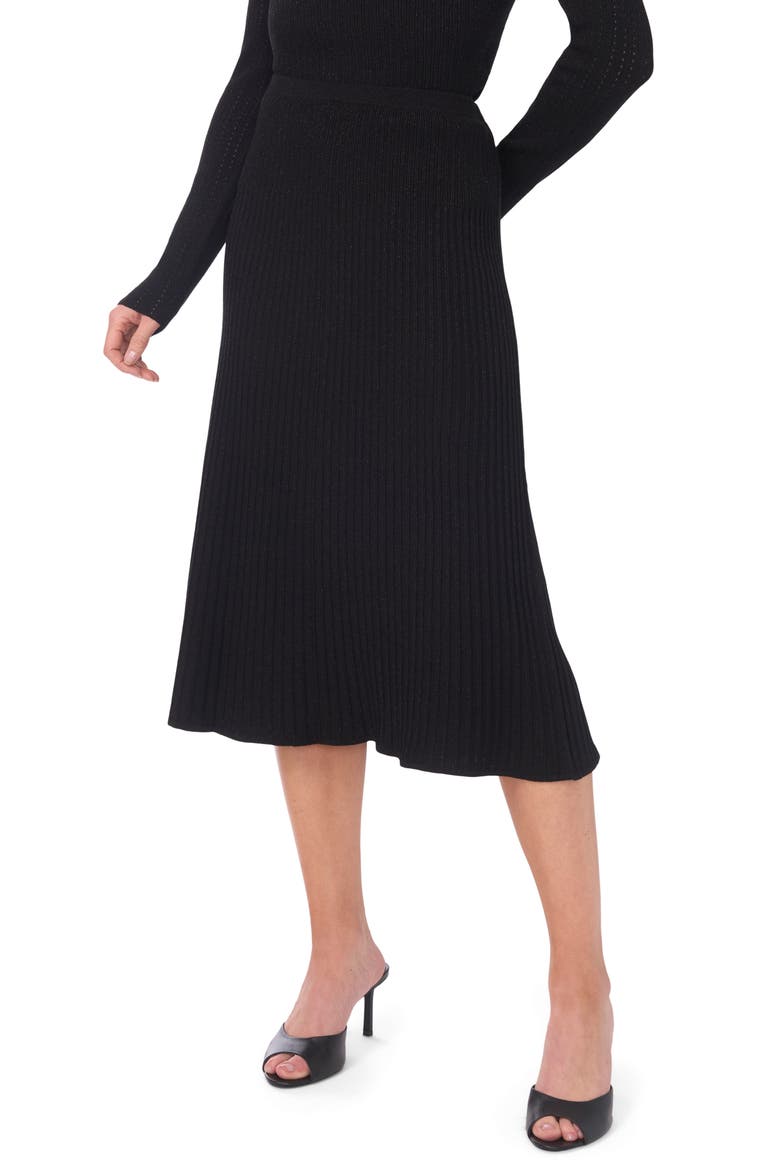 Rib Midi Skirt, Main, color, BLACK/ BRONZE