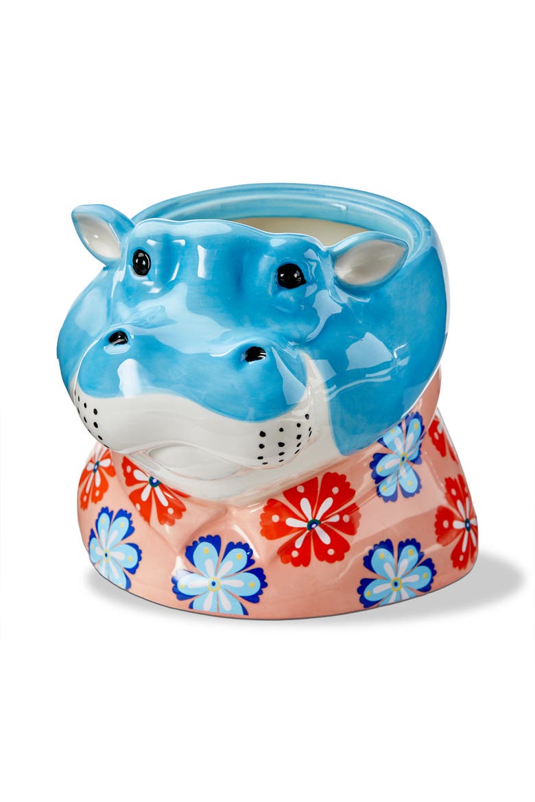 Eclectic Hippo Garden Planter Multi Earthenware 6.35x6.28x4.5 in, Main, color, Green