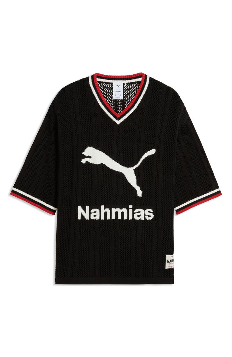 PUMA x NAHMIAS Oversize Knit Soccer Jersey, Alternate, color, Puma Black