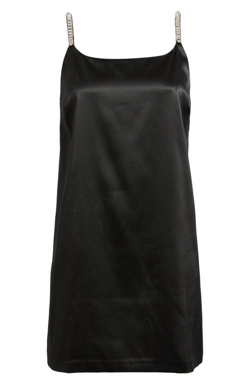 Open Edit Rhinestone Strap Satin Minidress In Black