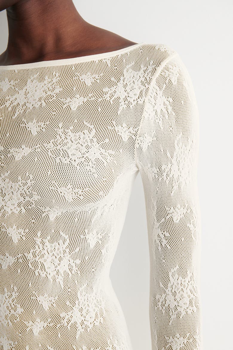 Floral-jacquard Lace Top, Alternate, color, CREAM