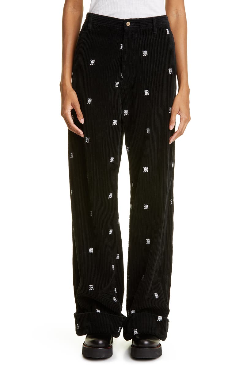 R13 Embroidered Logo Wide Leg Corduroy Chino, Main, color, 