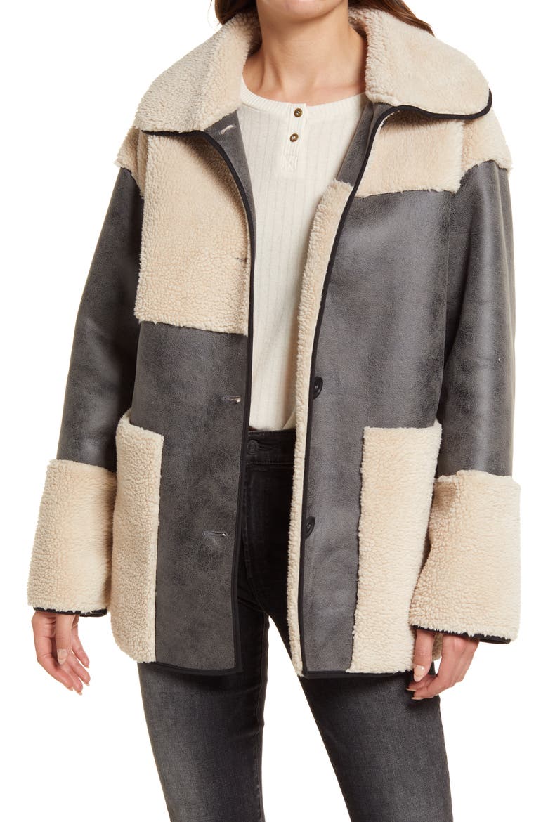 Mixed Media Faux Suede Coat, Main, color, GREY TORNADO
