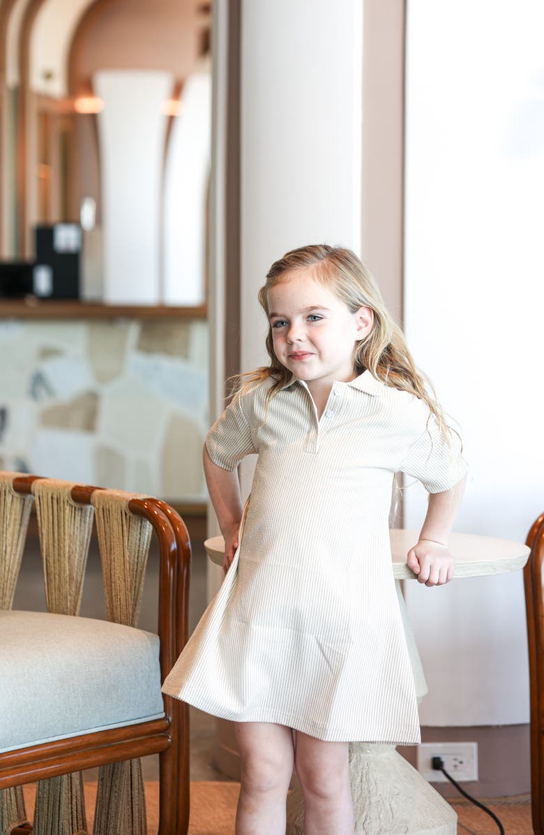 Manière Kids' Cotton Blend Seersucker Shirtdress, Alternate, color, Tan