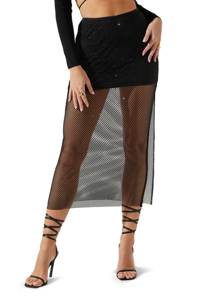 Mimi Sparkly Mesh Midi Skirt, Main, color, BLACK