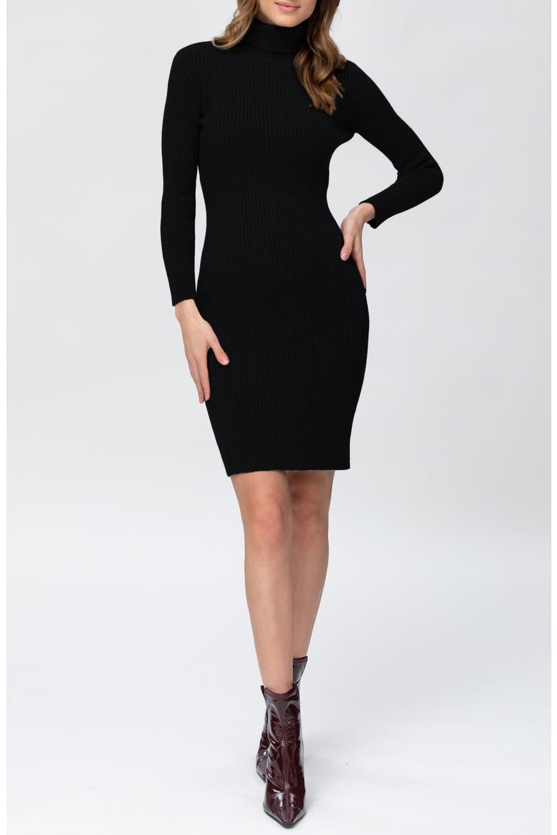 Turtleneck Long Sleeve Rib Maternity Sweater Dress, Main, color, BLACK
