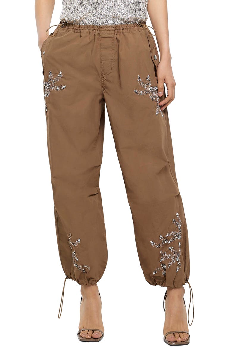 River Island Embellished Baggy Parachute Pants, Main, color, 