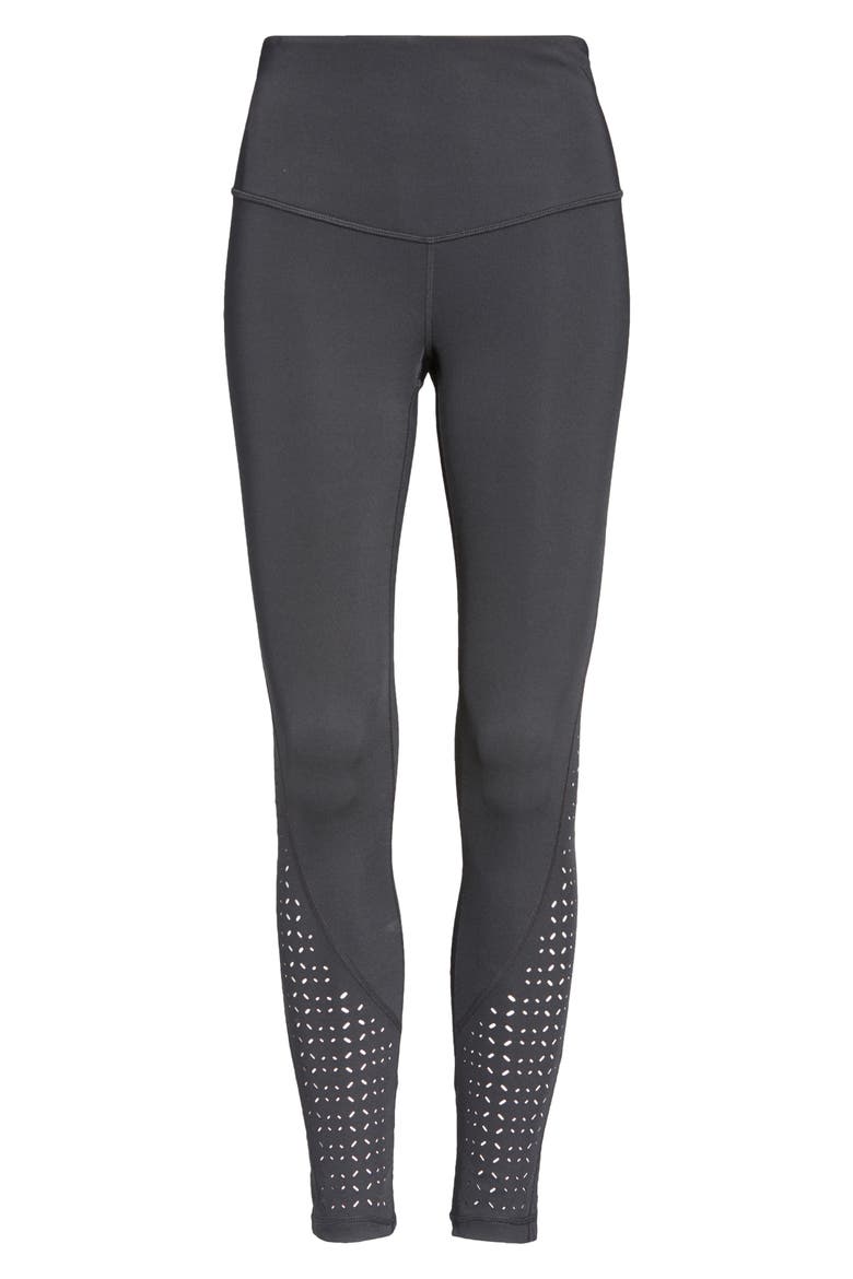 Nova High Waist Perforated Ankle Leggings, Alternate, color, BLACK