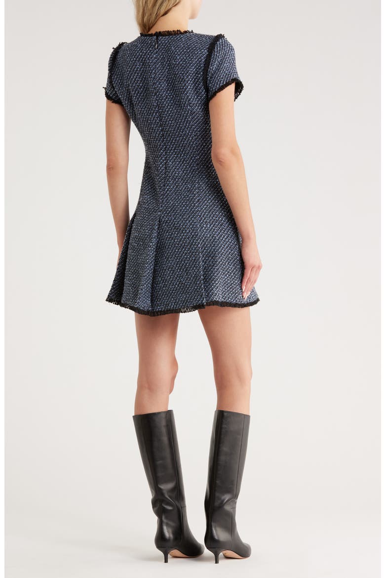 Nova Short Sleeve Metallic Tweed Dress, Alternate, color, MARITIME/ BLACK