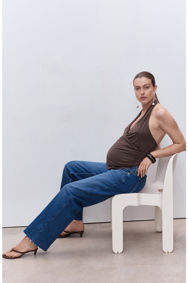 Over the Bump Raw Hem Wide Leg Maternity Jeans, Alternate, color, MEDIUM BLUE