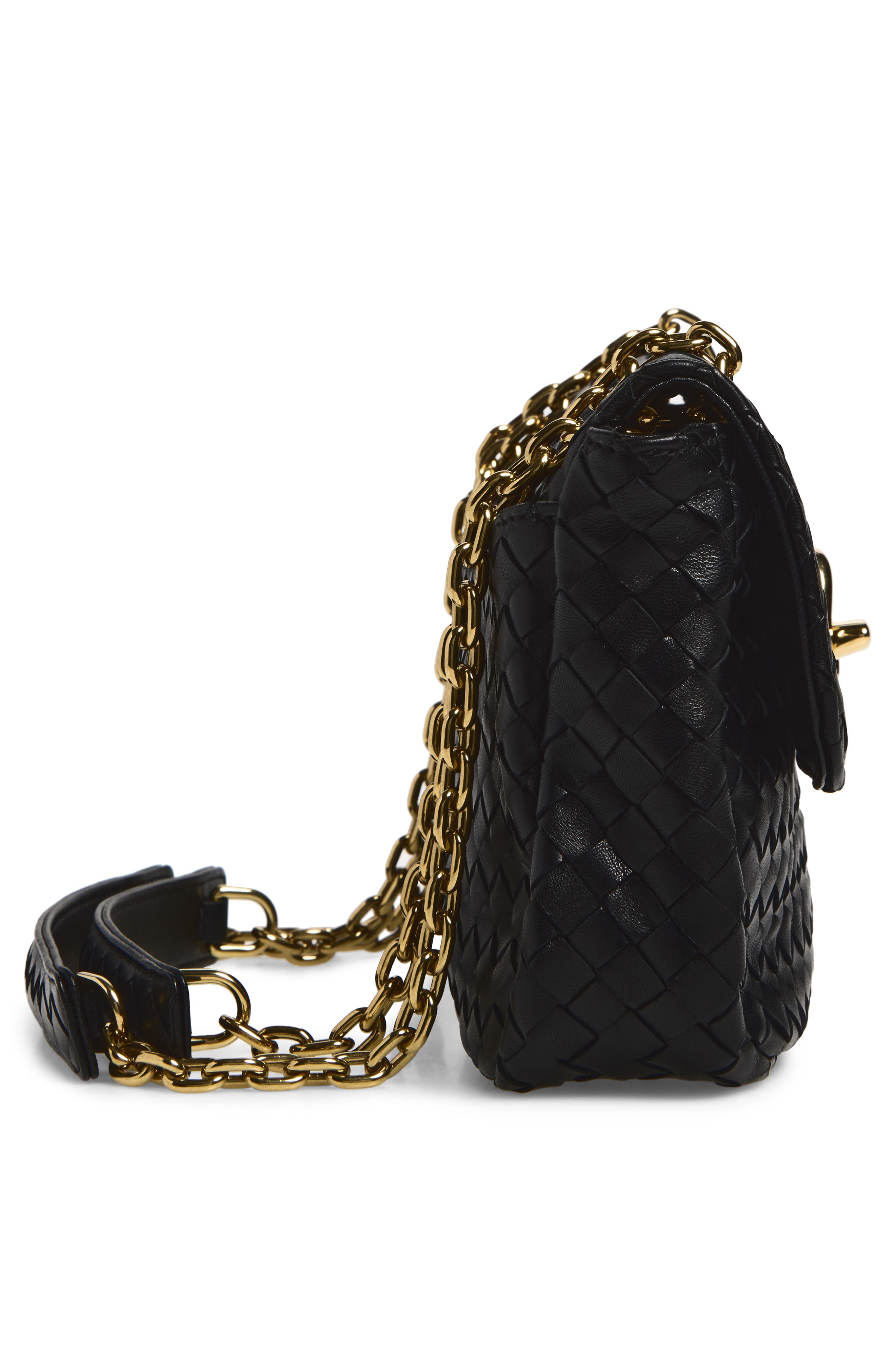 Small Madison Intrecciato Leather Shoulder Bag, Alternate, color, 1019 BLACK-M BRASS