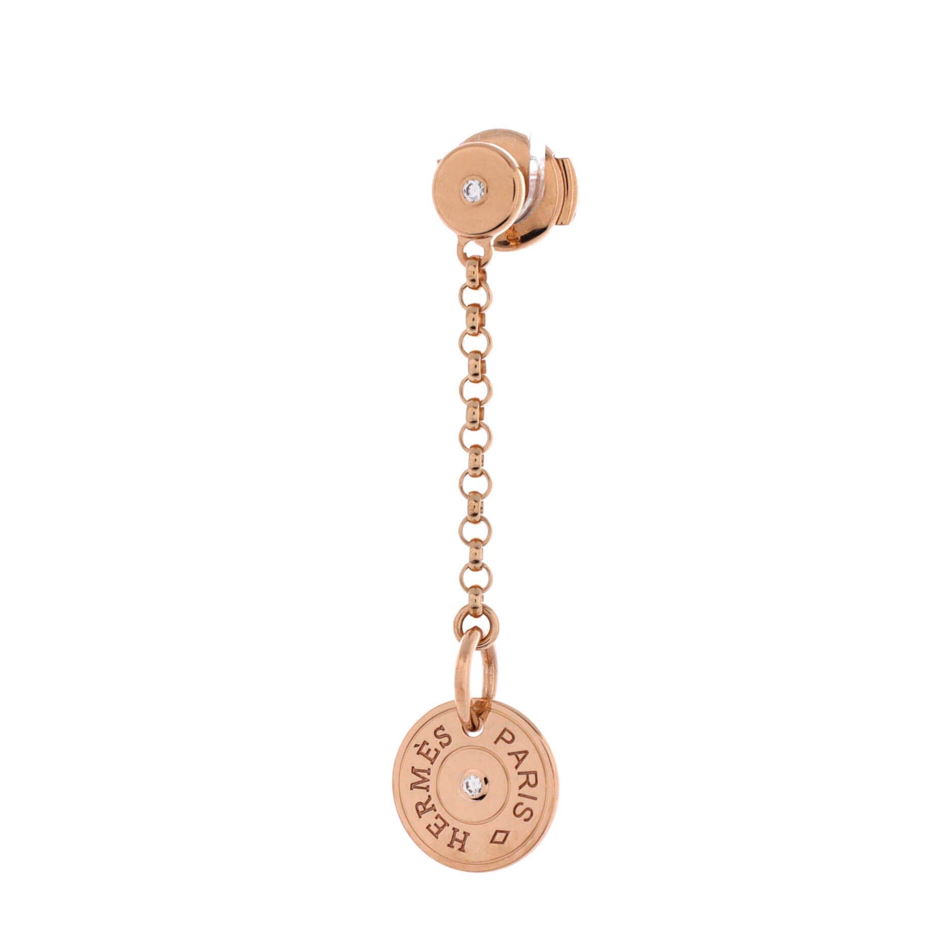 Pre-Owned Hermes Gambade Clou de Selle Earrings 18K Rose Gold with Diamonds, Alternate, color, Rose Gold