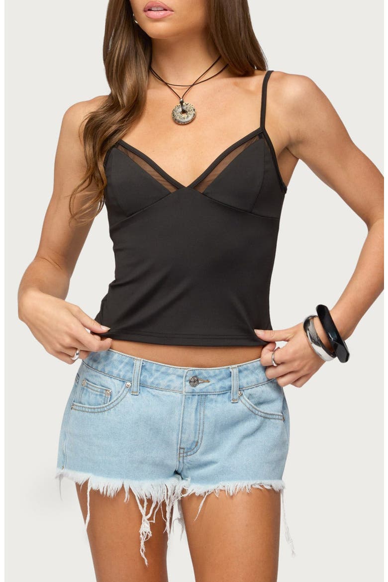 Ophelia Mesh Trim Camisole, Main, color, BLACK