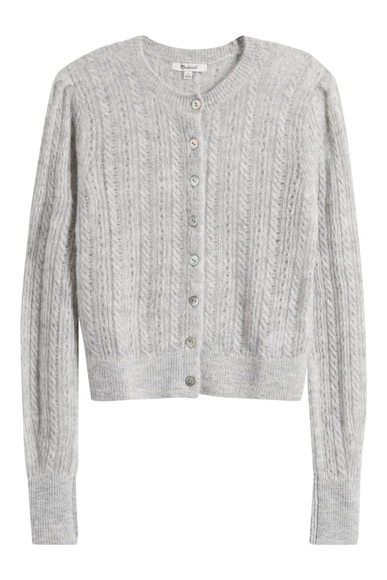 Pointelle Stitch Alpaca Blend Cardigan, Alternate, color, HEATHER LIGHT GREY