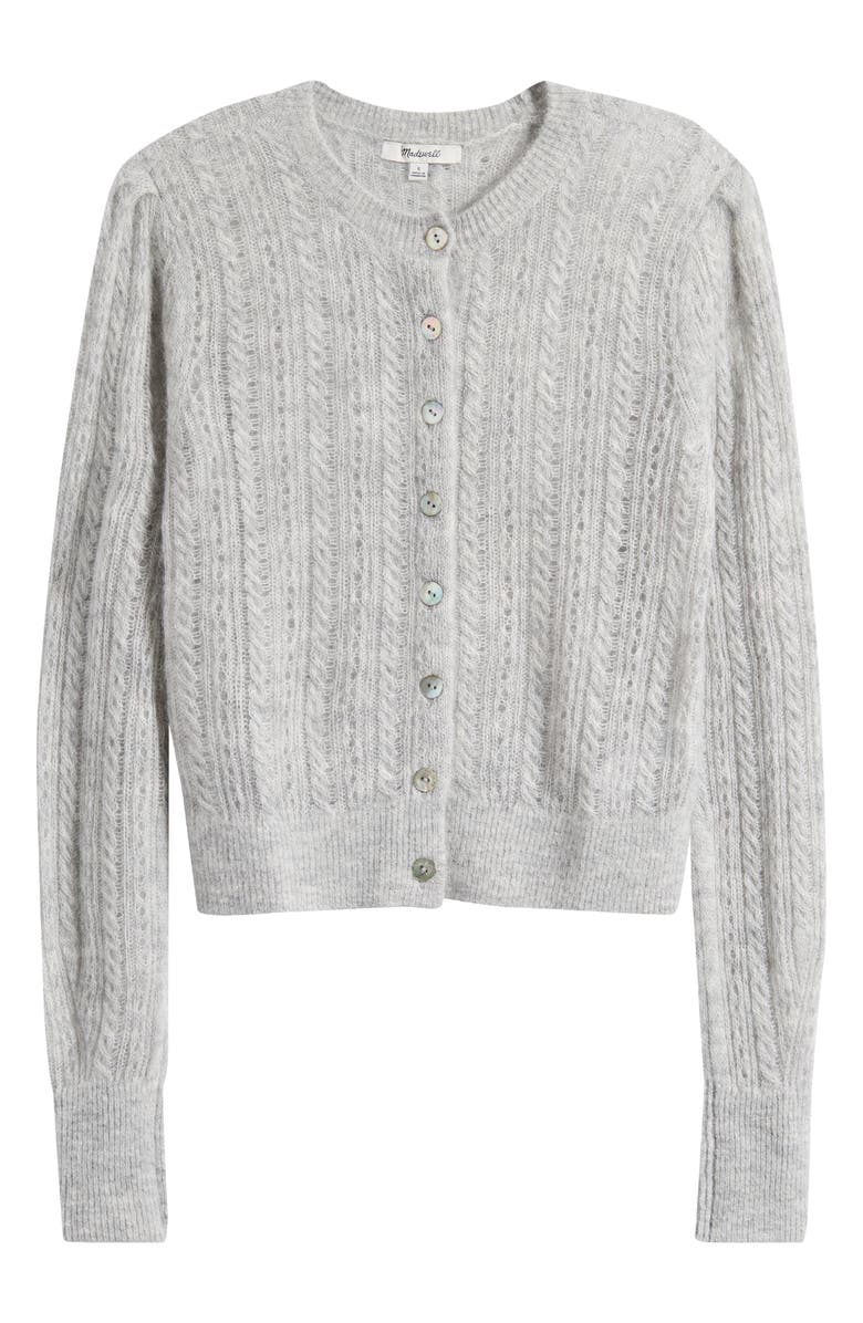 Madewell Pointelle Stitch Alpaca Blend Cardigan, Alternate, color, Heather Light Grey