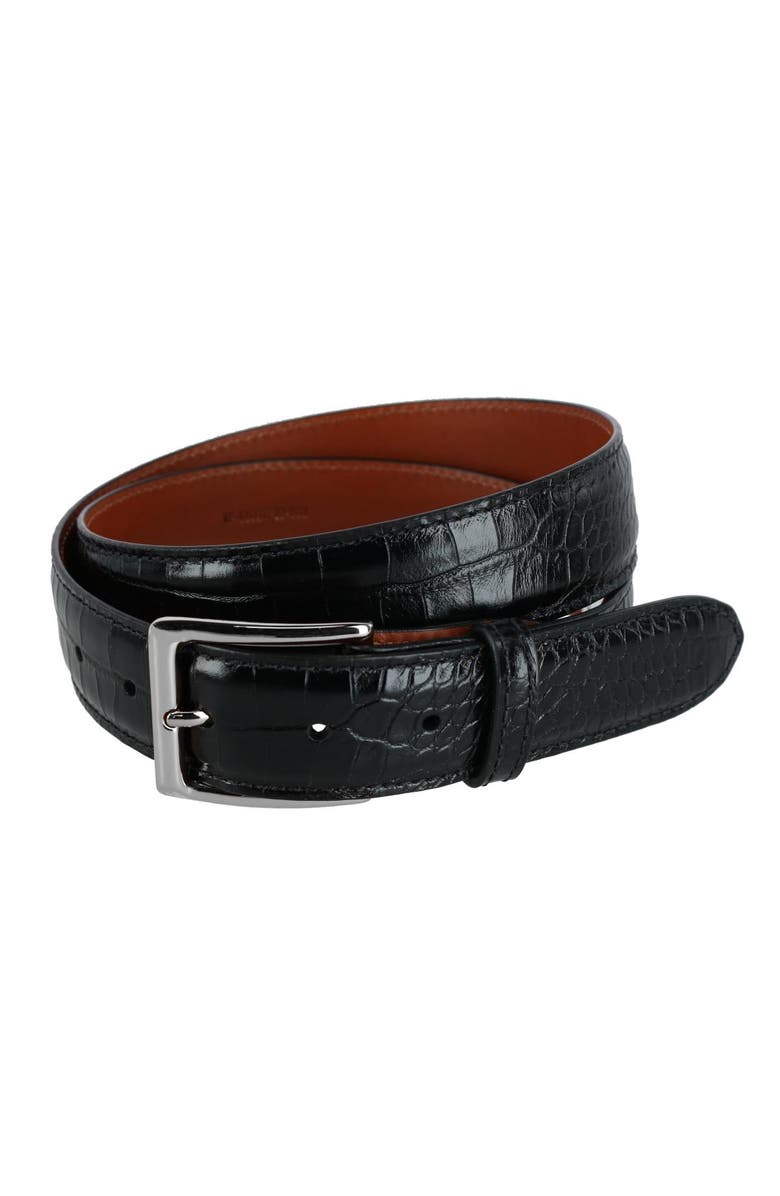 Trafalgar Chance 35mm Mock Mini-African Alligator Embossed Italian Leather Belt, Main, color, Black