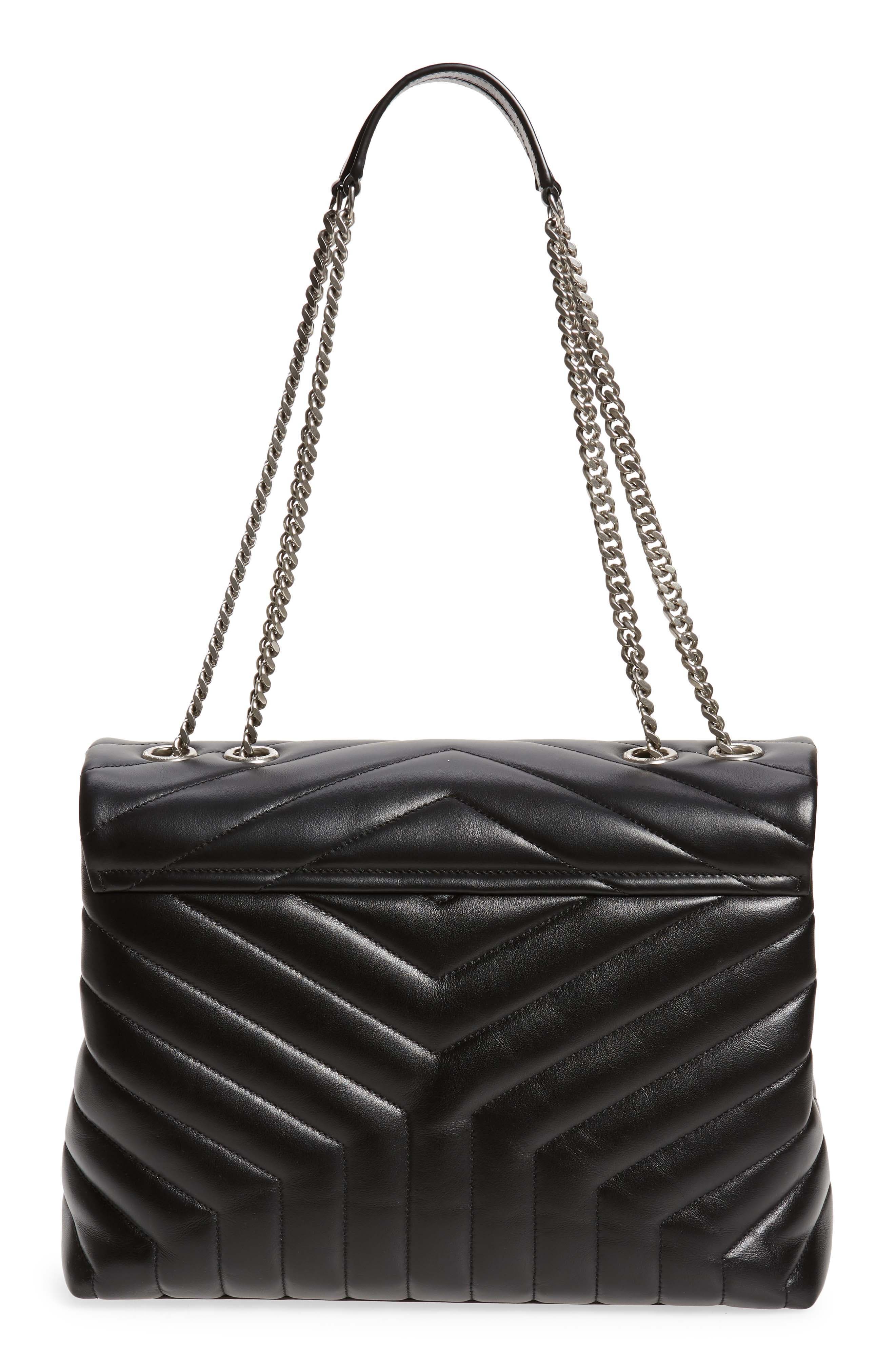 Saint Laurent Medium Loulou Matelassé Leather Shoulder Bag, Alternate, color, Nero/Nero