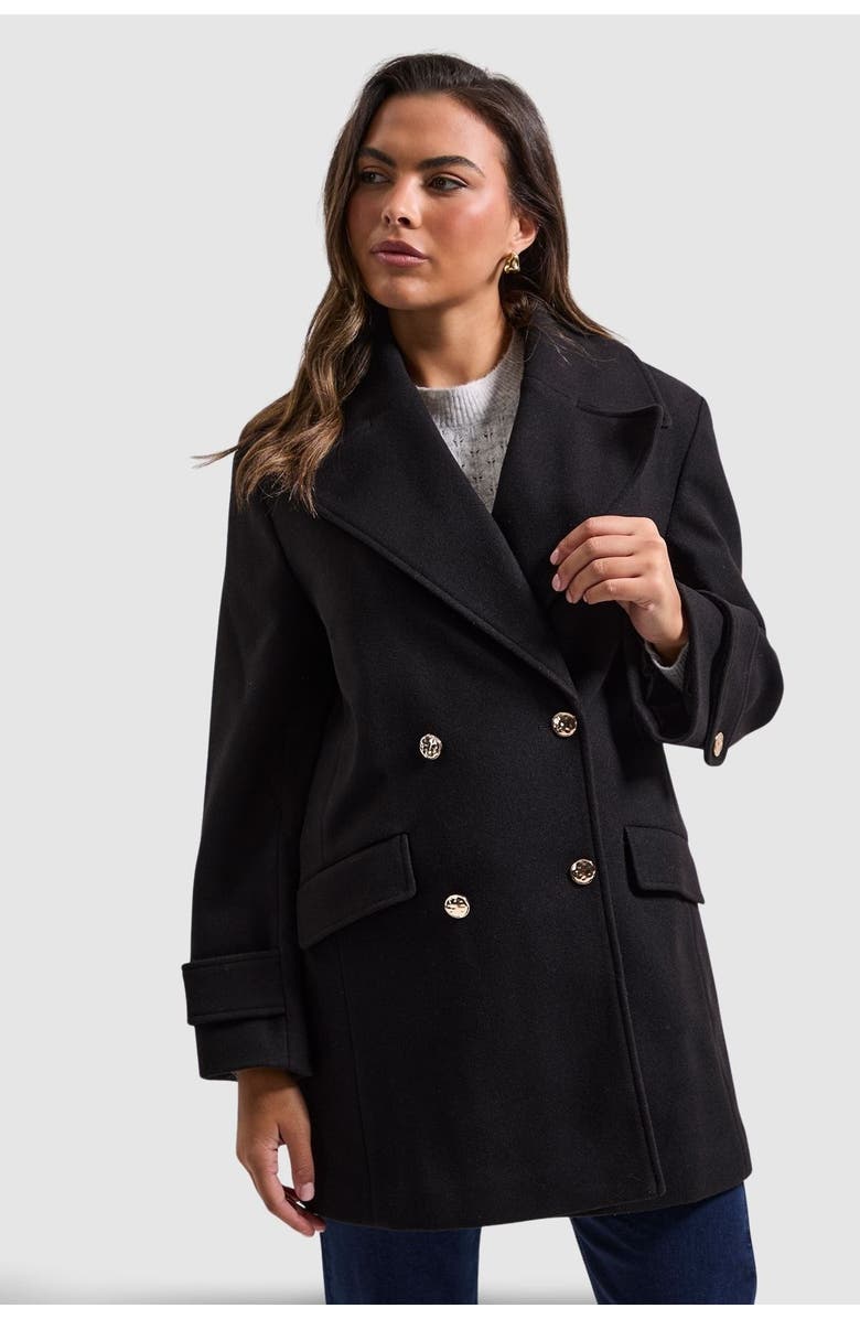 Wallis Mid Length Double Breasted Coat, Main, color, Black