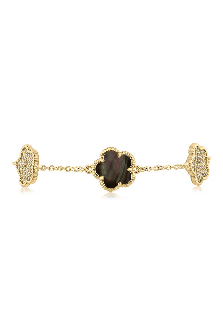 Pavé Cubic Zirconia Clover Station Bracelet, Main, color, ABALONE/ GOLD