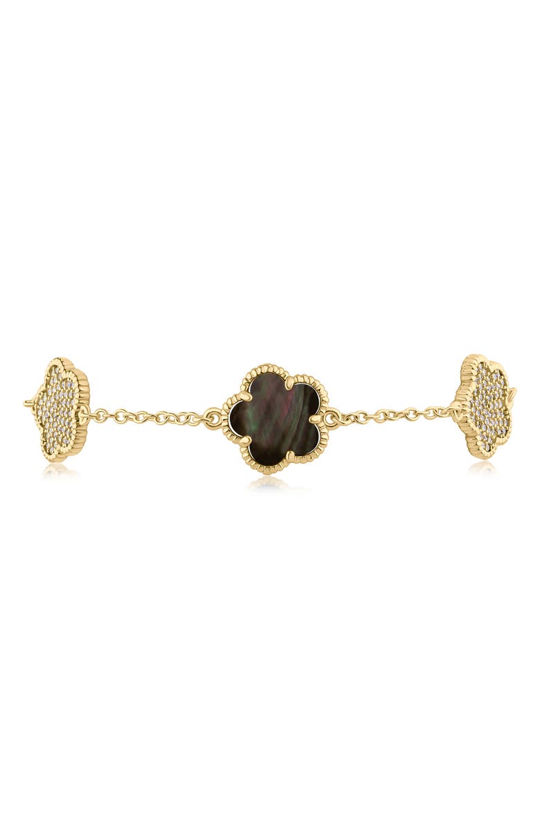 CZ by Kenneth Jay Lane Pavé Cubic Zirconia Clover Station Bracelet, Main, color, Abalone/ Gold