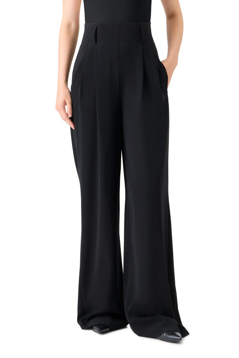 Pleated High Waist Trousers, Main, color, BLACK