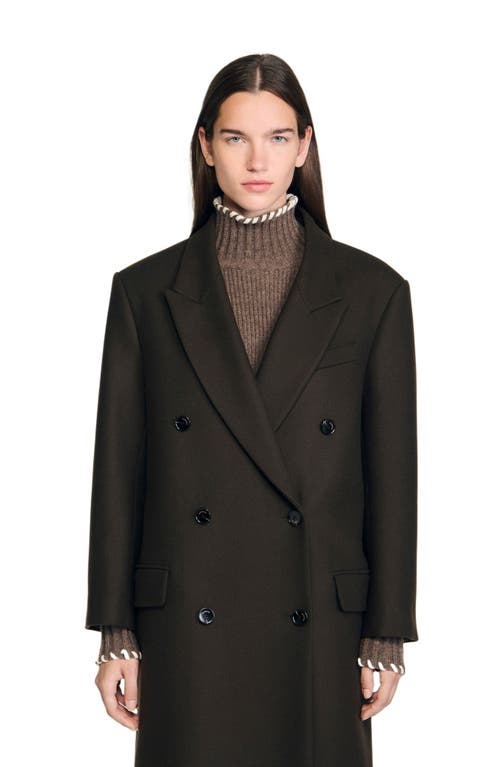 Sandro Straight Coat In Brown