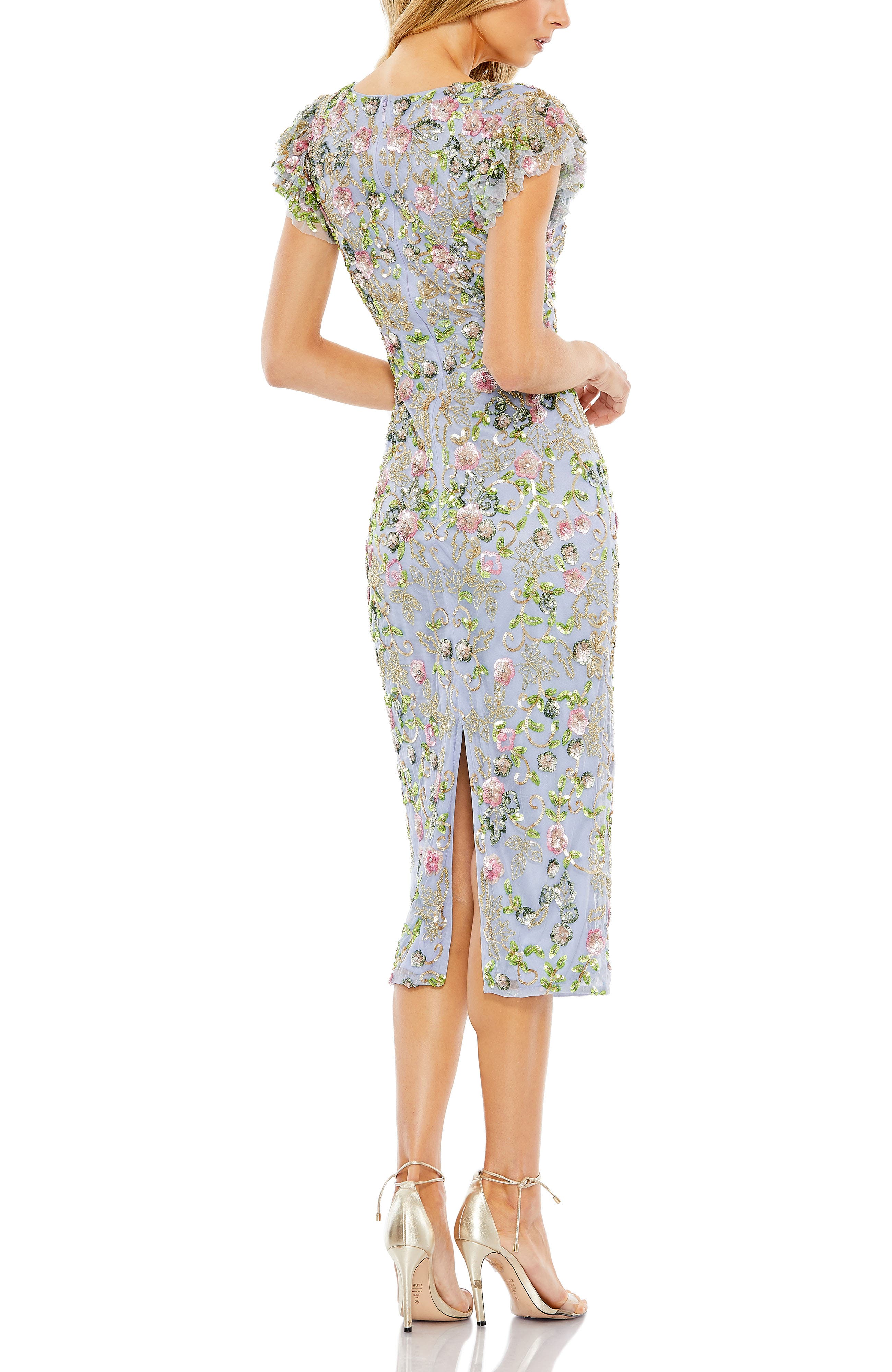 Floral Embellished Flutter Cap Sleeve Dress - image 4