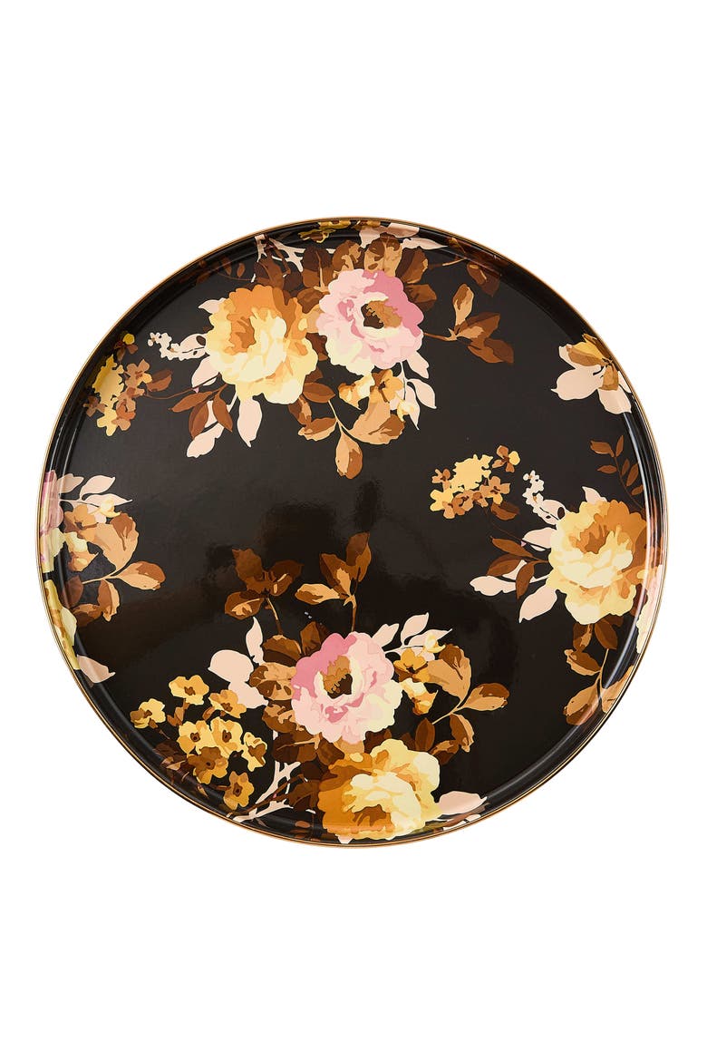 Wild Rose Brown Enamel Round Tray, Alternate, color, BROWN