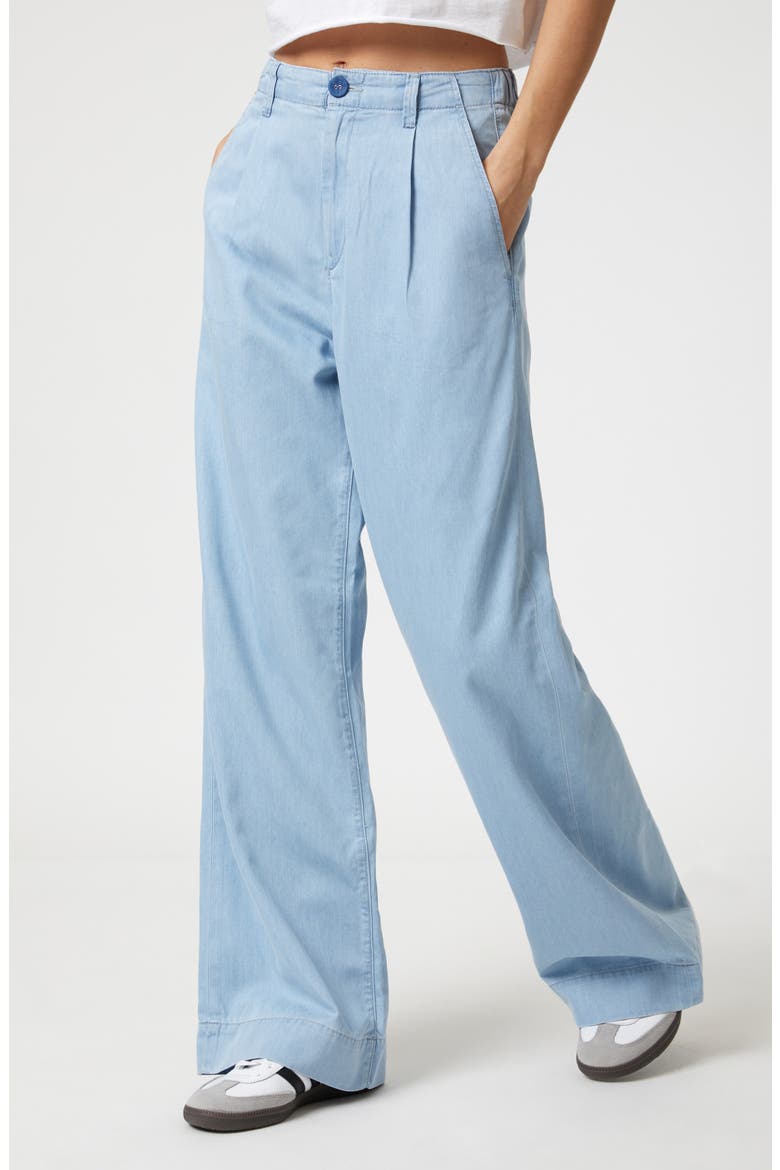 Pera Pleated High Waist Wide Leg Pants, Alternate, color, LT BLUE LIGHT DENIM