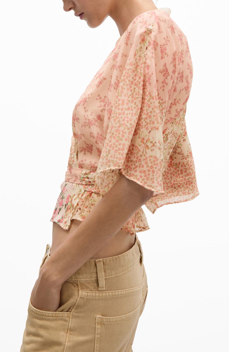 MANGO Floral Fluttery Sleeve Wrap Top, Alternate, color, 