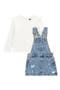 Kids' Ruffle Trim Long Sleeve Top & Denim Jumper Dress Set