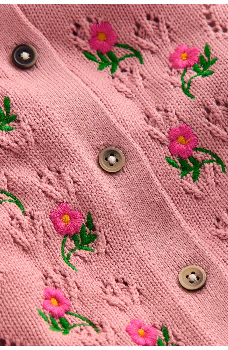 Mini Boden Kids' Collared Pointelle Cardigan, Alternate, color, Vintage Pink
