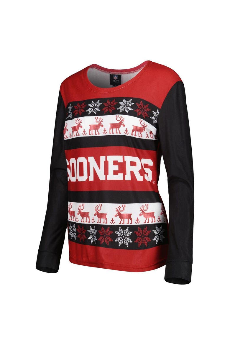 Women's FOCO Crimson Oklahoma Sooners Ugly Long Sleeve T-Shirt & Pajama Pants Sleep Set, Alternate, color, Crimson