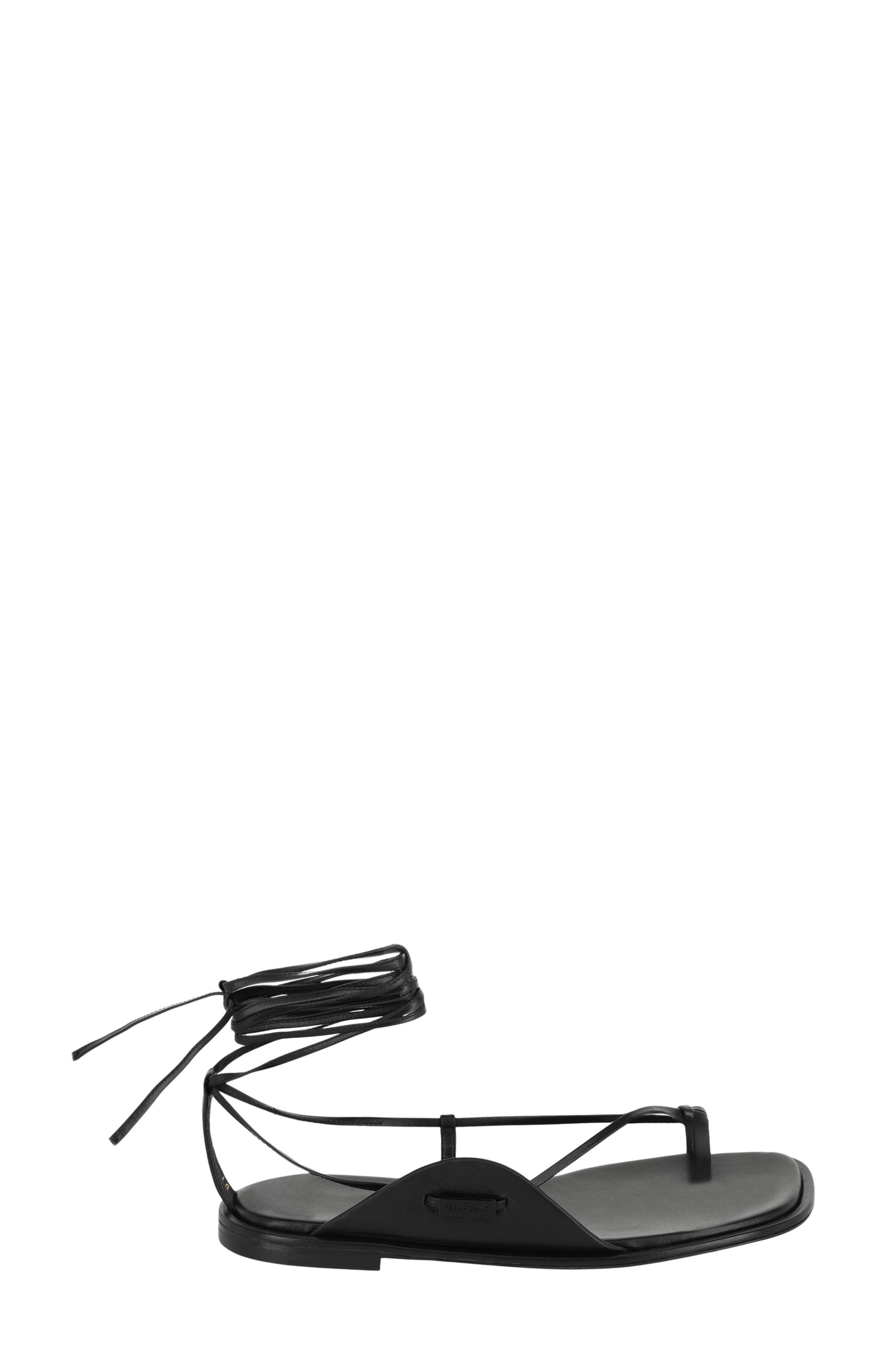 FERRAGAMO Ankle Tie Sandal, Alternate, color, Black