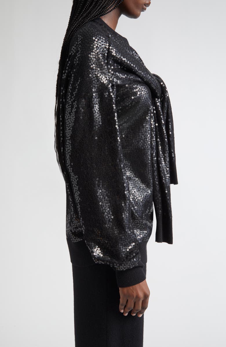 Michael Kors Collection Sequin Embellished Scarf Tie Cashmere Crewneck Sweater, Alternate, color, Black