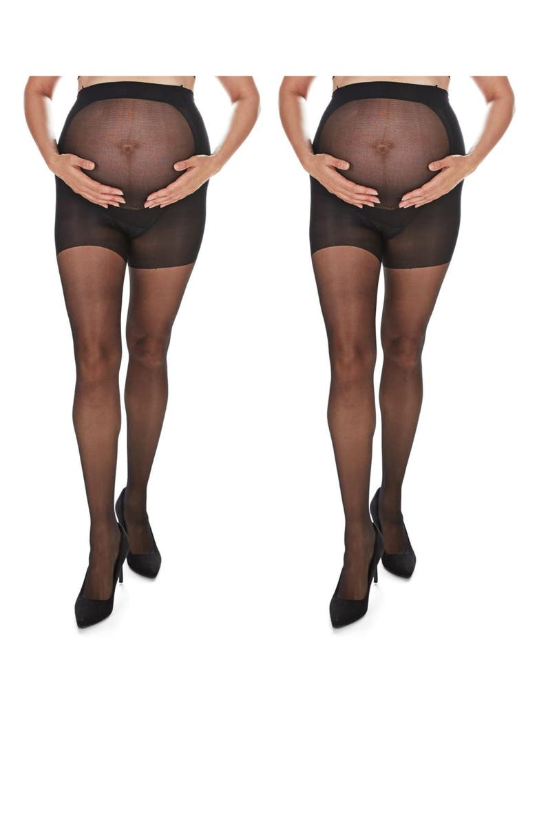 MeMoi 2-Pack Sheer Maternity Tights, Alternate, color, Black