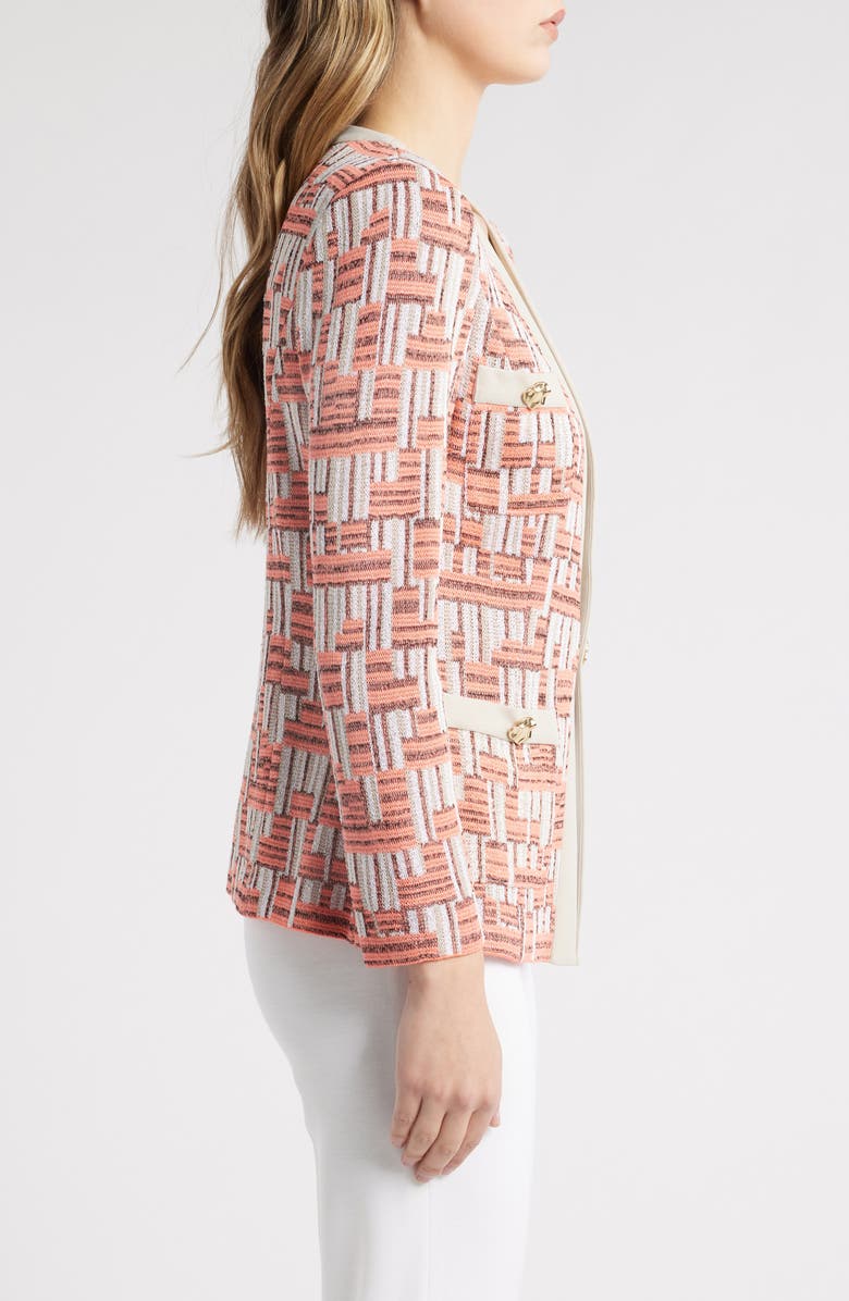 Ming Wang Geo Jacquard Cardigan, Alternate, color, Orange Burst/ Limestone Multi