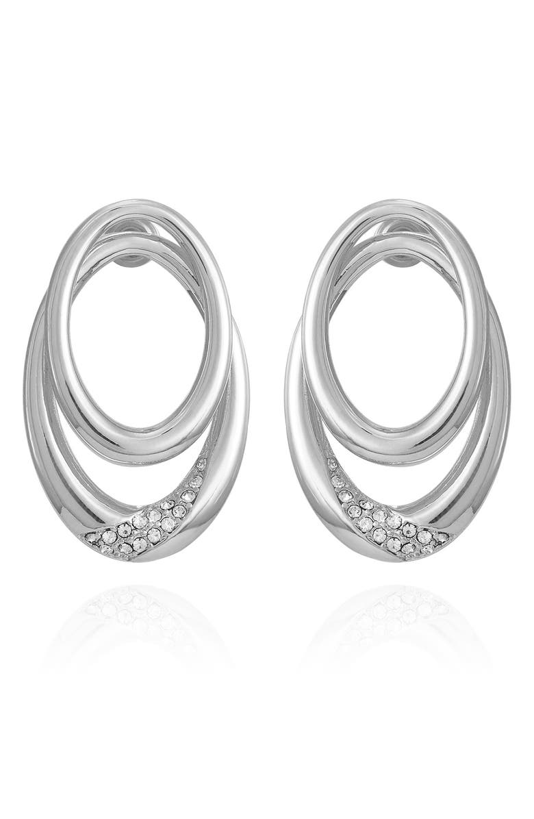 Vince Camuto Pavé Crystal Double Oval Drop Earrings, Main, color, Silver Tone