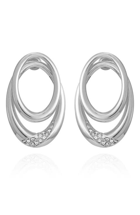 Pavé Crystal Double Oval Drop Earrings