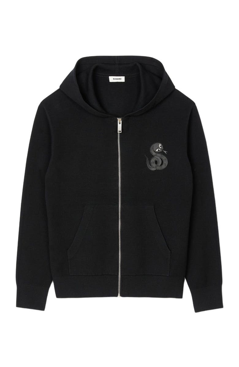 SANDRO Zip-up cardigan with snake detail, Alternate, color, 