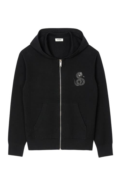 Sandro Zip-up Cardigan With Snake Detail In Black