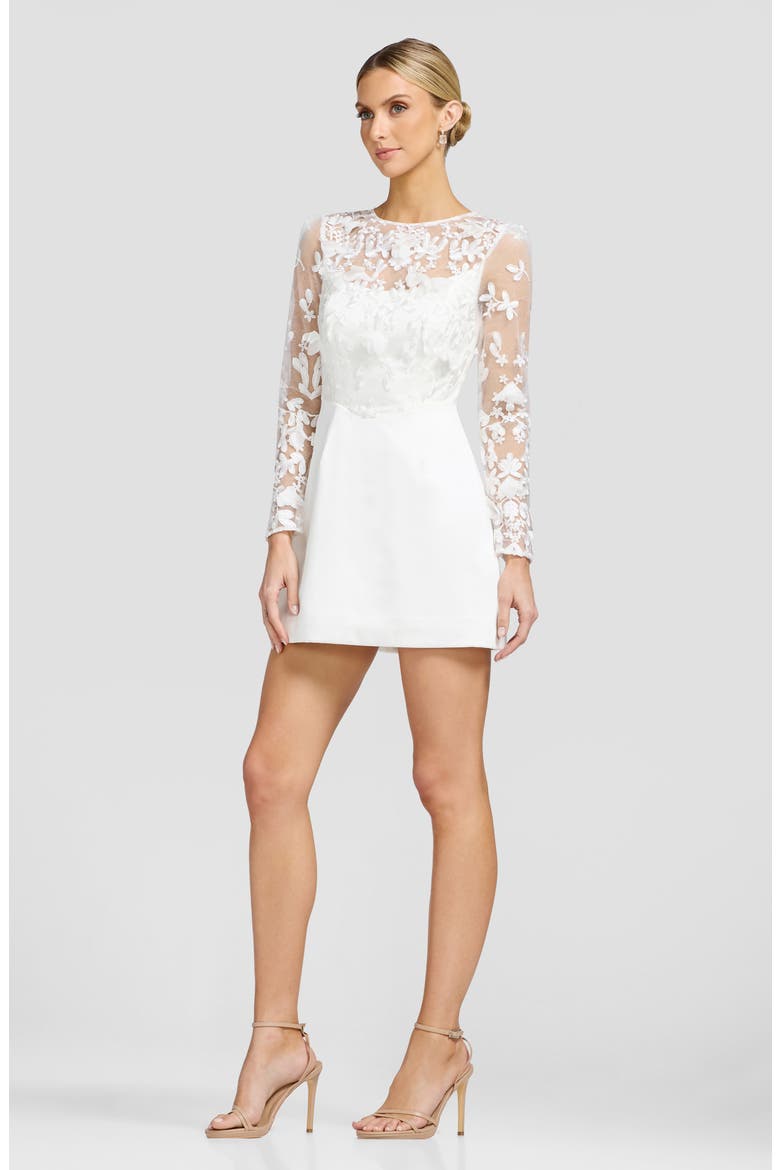 Patty Floral Appliqué Long Sleeve Minidress, Alternate, color, OFF WHITE