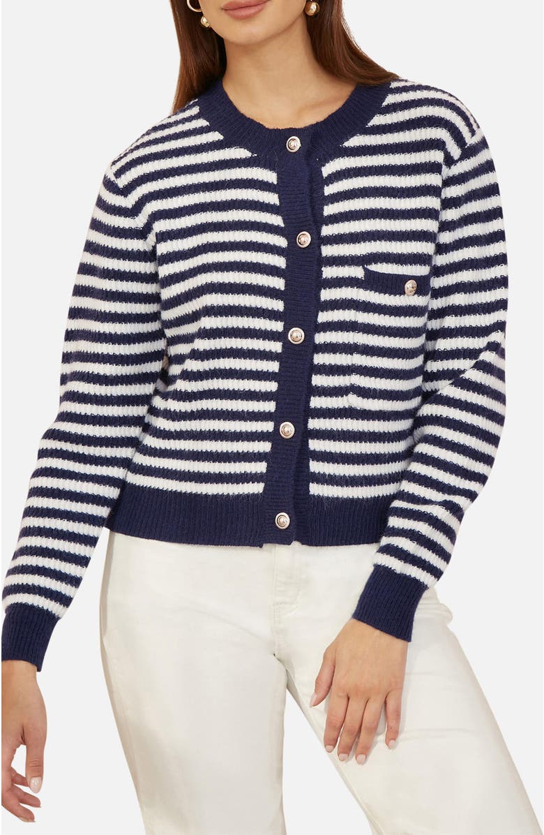 Yumi Long Sleeve Knit Relaxed Fit Cardigan, Alternate, color, Navy