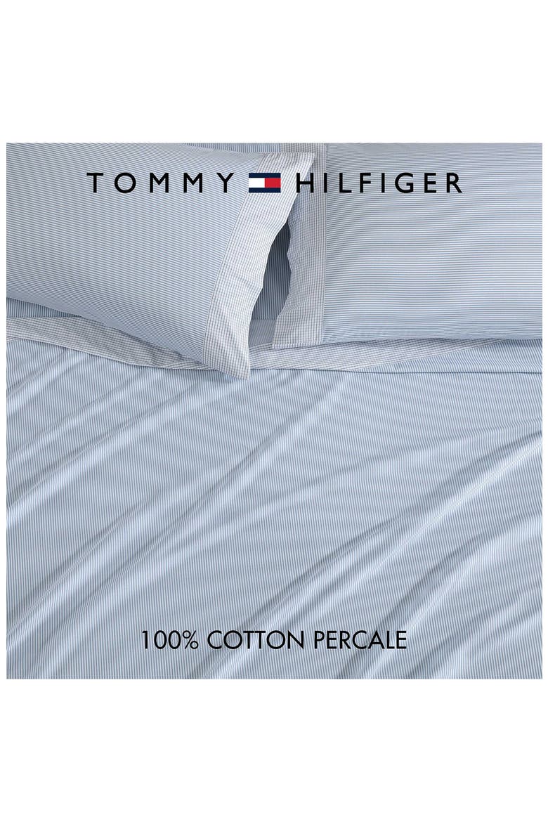 Williamstown Stripe Cotton Percale Sheet Set, Alternate, color, WHITE/ FEATHER BLUE