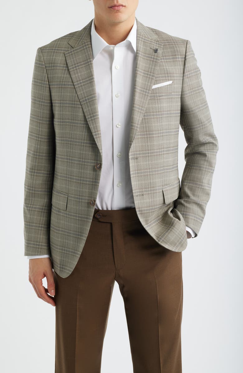 BOSS Hutson Slim Fit Plaid Stretch Sport Coat, Main, color, Open Bge