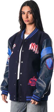 THE WILD COLLECTIVE Women's The Wild Collective Blue New York Rangers Full-Snap Varsity  Jacket