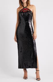 Eliza J Sequin Halter Gown