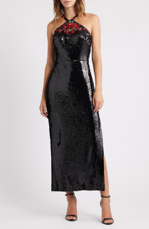 Eliza J Sequin Halter Gown In Black