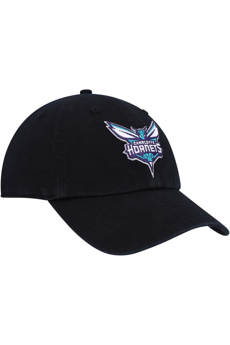 Men's '47 Black Charlotte Hornets Team Logo Clean Up Adjustable Hat, Alternate, color, Black