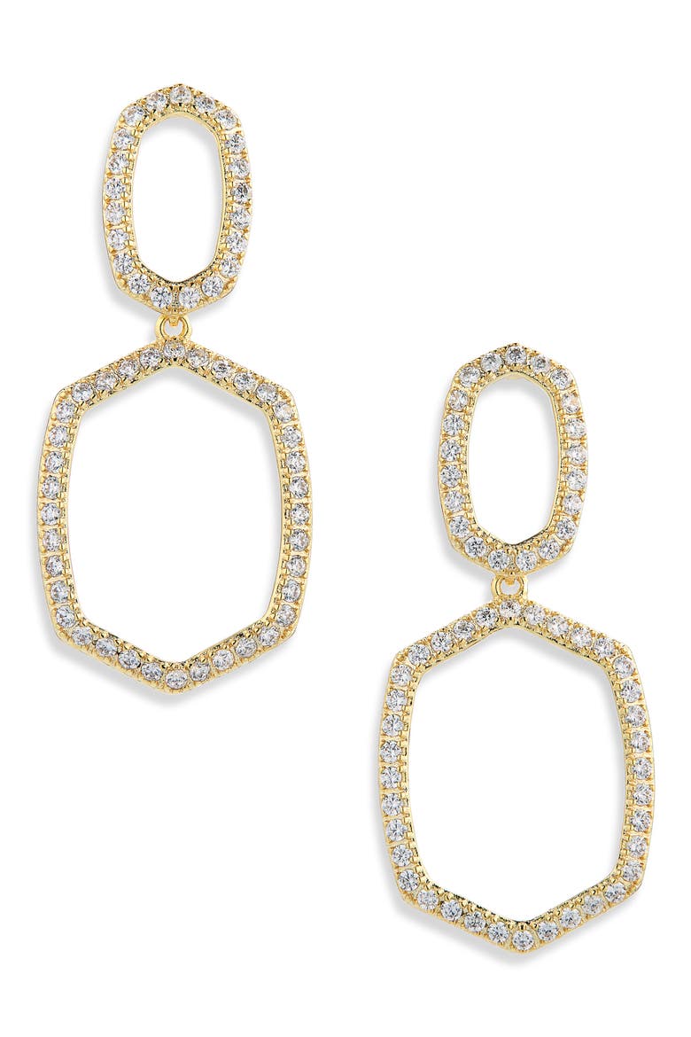 Daphne Pavé Open Frame Drop Earrings, Main, color, GOLD WHITE CUBIC ZIRCONIA